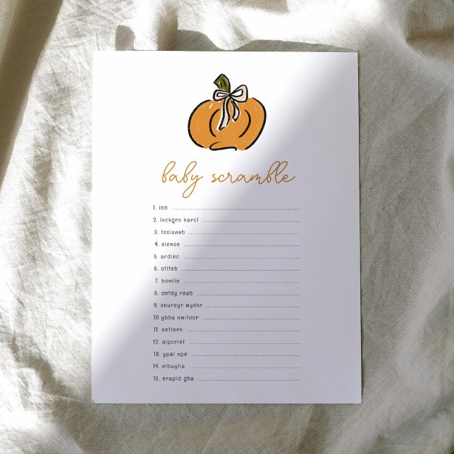 Papier Petit Citrouille Baby Scramble Baby shower Jeu (Cute little pumpkin Baby Shower Baby Scramble game.)