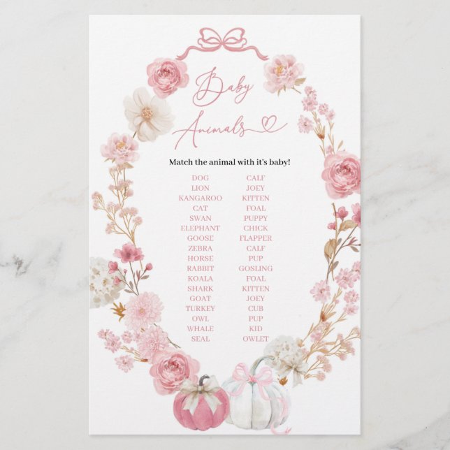 Papier Petit Citrouille blanc et rose Bébé Animaux Jeu (Devant)