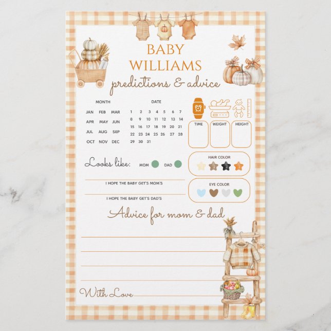 Papier Petit Citrouille Rustic Farm Baby shower d'automne (Devant)