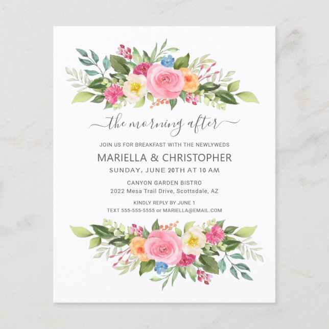 Papier Petit-déjeuner Mariage aquarelle Rose jardin (Devant)