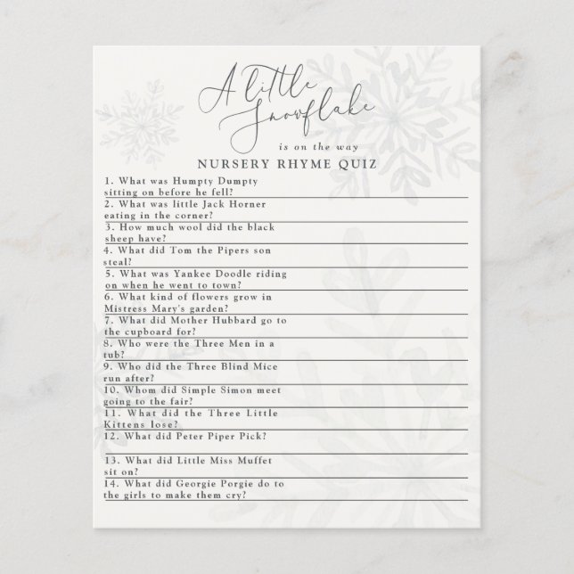 Papier petit flocon de neige baby shower d'hiver quiz (Devant)