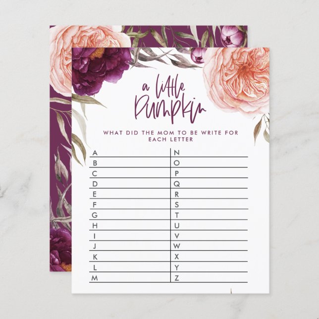 Papier Petit jeu de douche fleurie citrouille devine le m (Devant / Derrière)