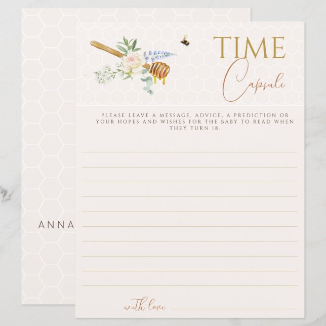 Papier Petit miel doux Baby shower temps Capsule (Devant / Derrière)