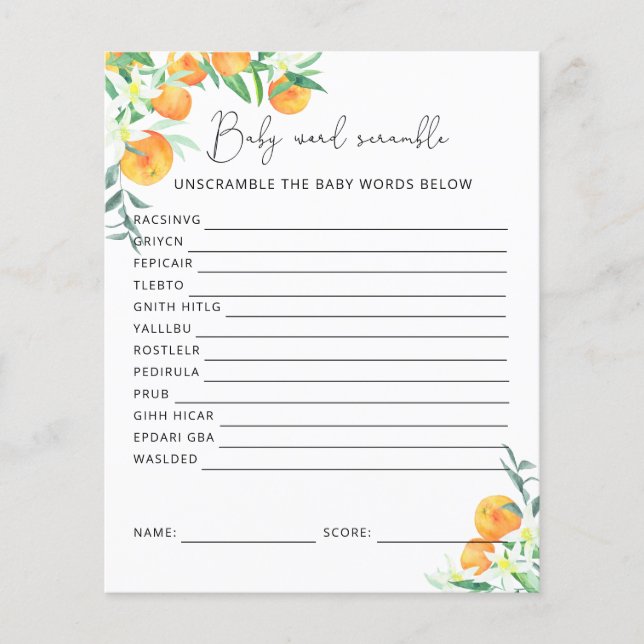 Papier Petit mignon Mot Saut | Jeu Baby shower (Devant)