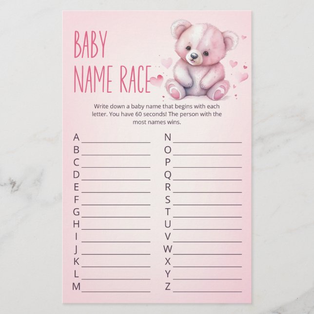 Papier Petit ours amoureux jeu de Baby shower (Devant)