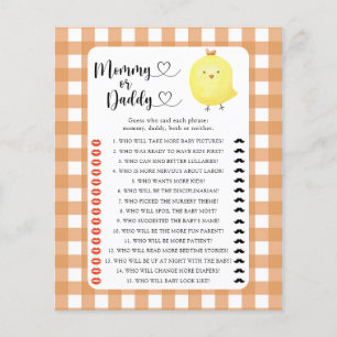 Papier Petit Poulet - jeu de baby shower maman ou papa