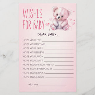 Papier Petite amoureuse ours Baby shower Voeux pour bébé