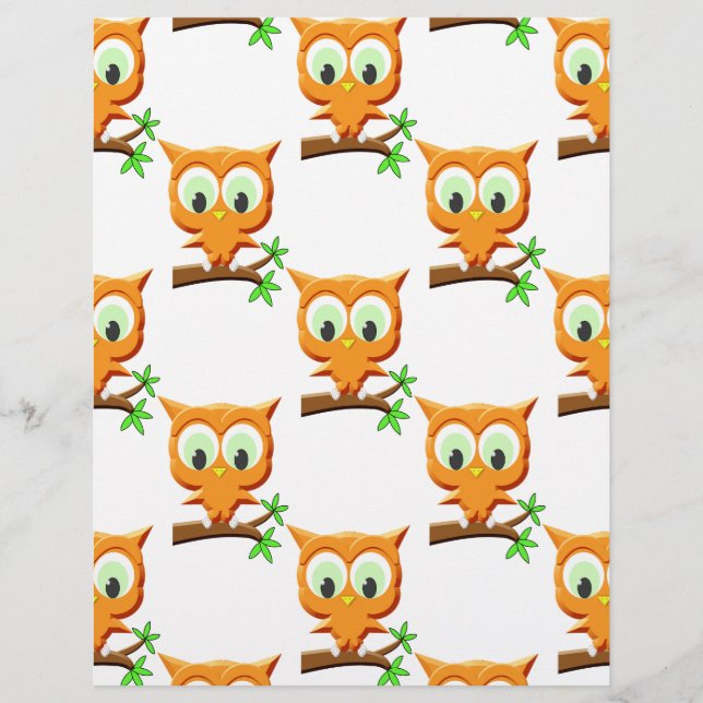 Papier Petite Chouette en dessin sur Motif de branche (Devant)