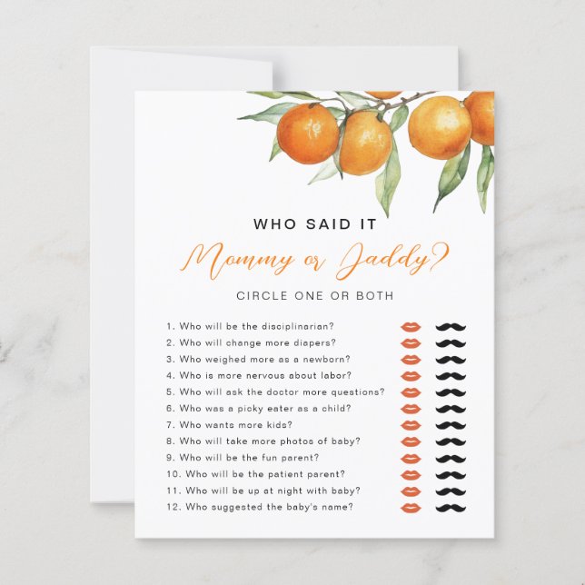 Papier Petite Cutie Citrus Orange Devinez Qui Douche Jeu (Devant)