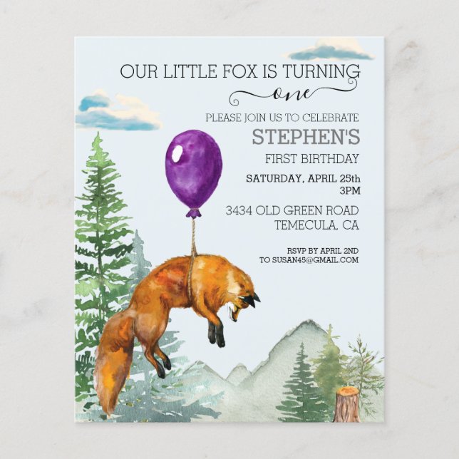 Papier Petite Fox Aquarelle Forêt de bois Anniversaire (Devant)
