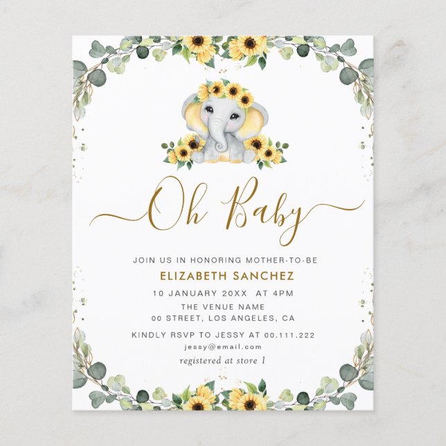 Papier petite invitation au baby shower de tournesol d'él (Devant)