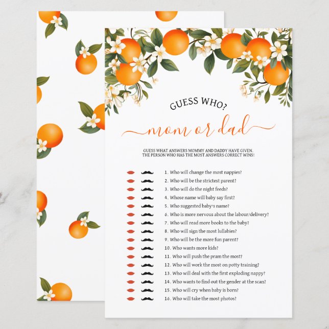 Papier Petite maman mignonne ou papa jeu de baby shower (Devant / Derrière)