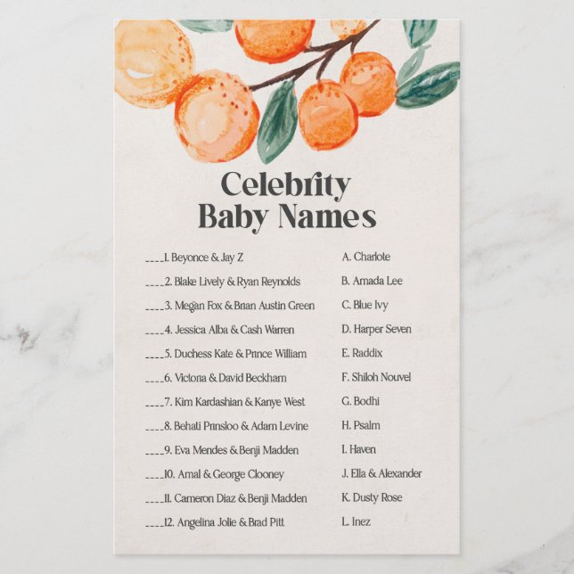 Papier petite mignonne baby shower célébrité bébé jeu de  (Devant)