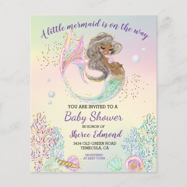 Papier Petite sirène Baby shower afro-américain (Devant)