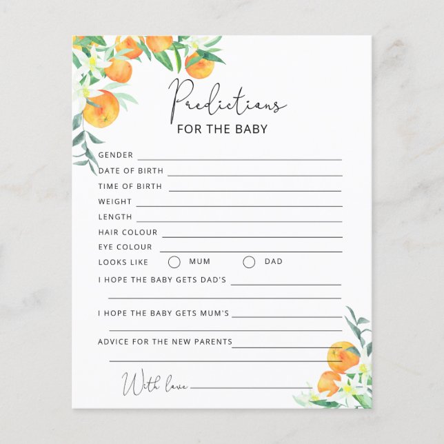 Papier Petites prédictions de mignonne pour bébé (Devant)