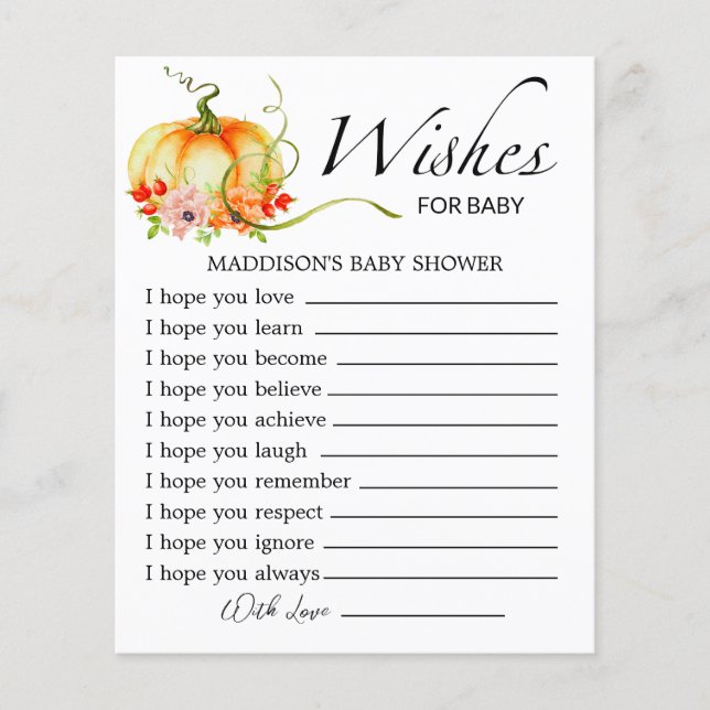 Papier Petits souhaits floraux citrouilles pour bébé (Devant)