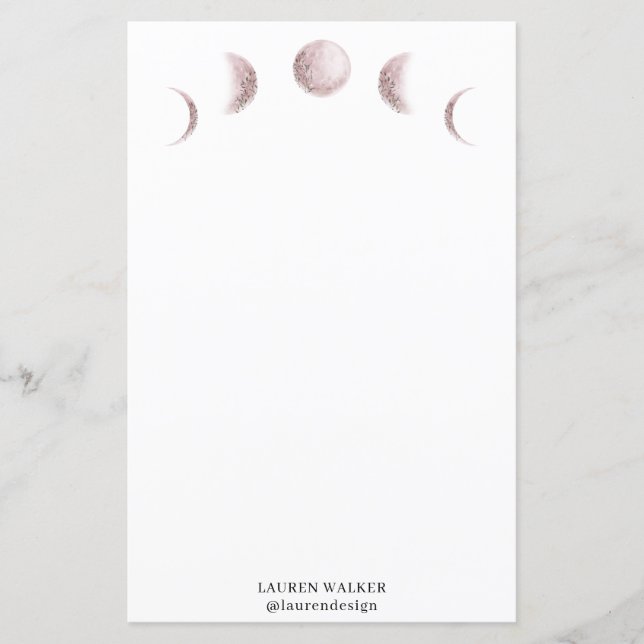 Papier phase de lune mystique rose pâle monogramme (Devant)