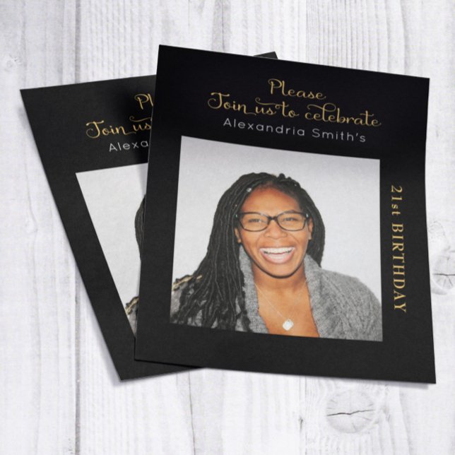 Papier Photo Budget 21e anniversaire Invitation Black Gol (Créateur téléchargé)