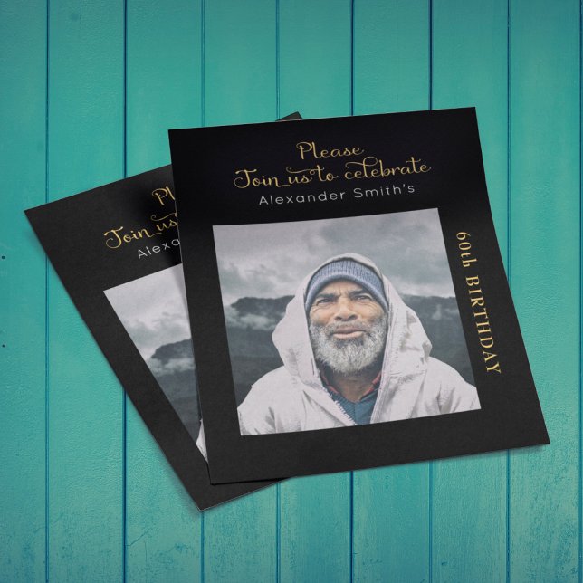 Papier Photo Budget 60e anniversaire Invitation Black Gol (Créateur téléchargé)