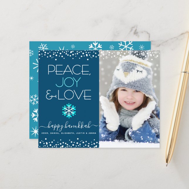 Papier Photo Budget Hanoukka Peace Love Snowflake Card (Devant/Arrière en situation)