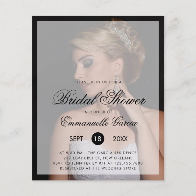 Papier Photo Budget moderne Invitation de douche nuptiale (Devant)