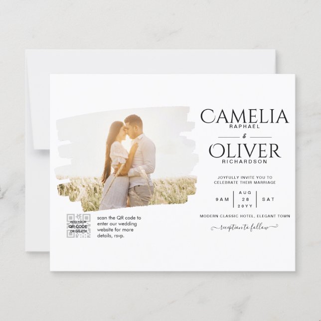 Papier PHOTO BUDGET QR CODE Mariage Inviter RSVP Détails (Devant)