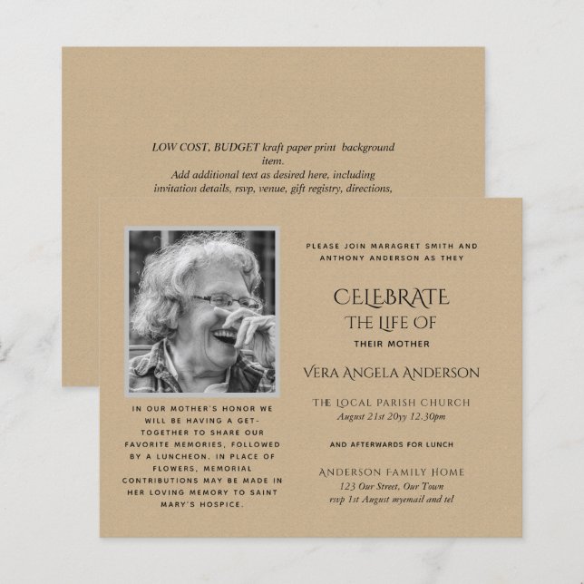 Papier PHOTO BUDGÉTAIRE Célébration des INVITATIONS à la  (Devant / Derrière)