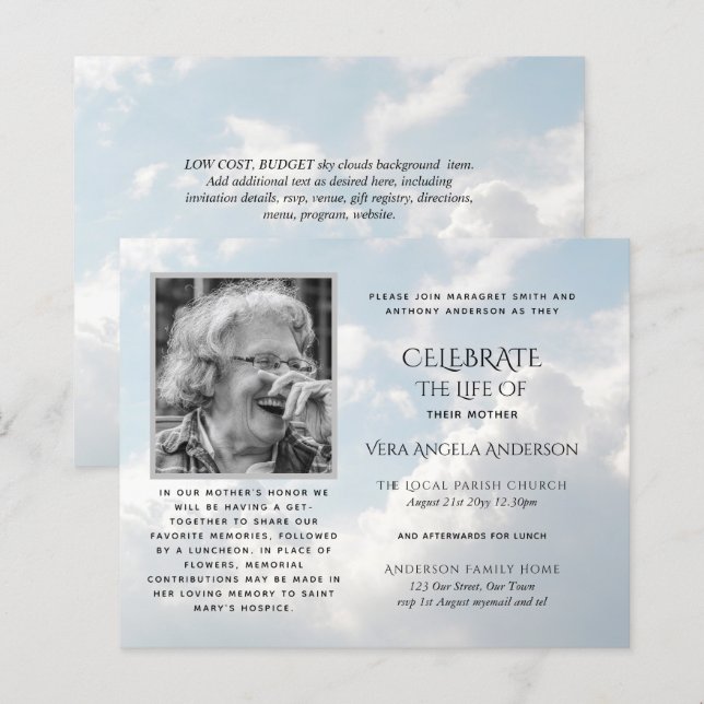 Papier PHOTO BUDGÉTAIRE Célébration des INVITATIONS à la  (Devant / Derrière)