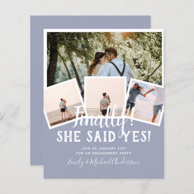 Papier PHOTO BUDGÉTAIRE ENGAGÉE Mariage INVITE Faire-part (Devant / Derrière)