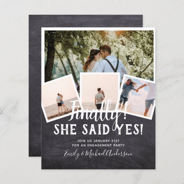 Papier PHOTO BUDGÉTAIRE ENGAGÉE Mariage INVITE Faire-part (Devant / Derrière)