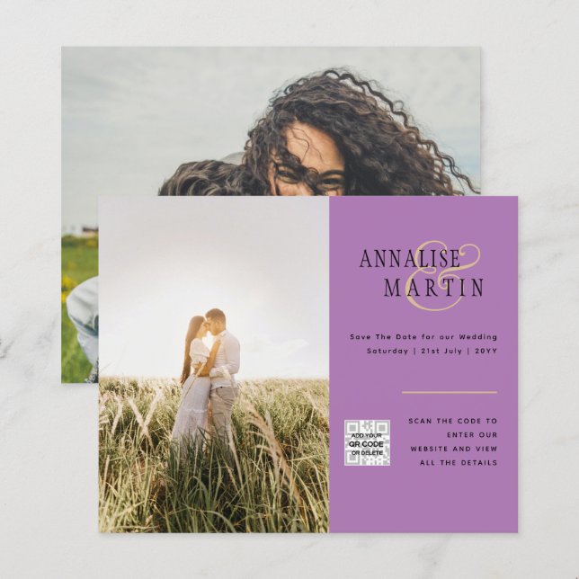 Papier PHOTO BUDGÉTAIRE FAIRE-PART DE MARIAGE Purple Berr (Devant / Derrière)