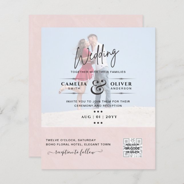 PAPIER PHOTO BUDGÉTAIRE MARIAGE QR SCANNING CODE INVITATI (Devant / Derrière)