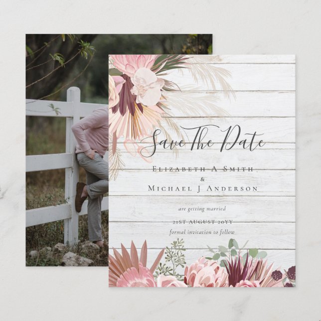Papier PHOTO BUDGÉTAIRE SAVE DATES - Pampas Grass Bourgog (Devant / Derrière)