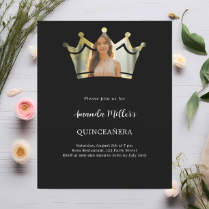 Papier Photo de la couronne noire Quinceanera invitation