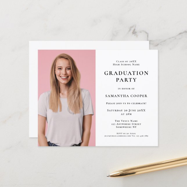 Papier Photo du budget White Graduation Party Invitation (Devant/Arrière en situation)