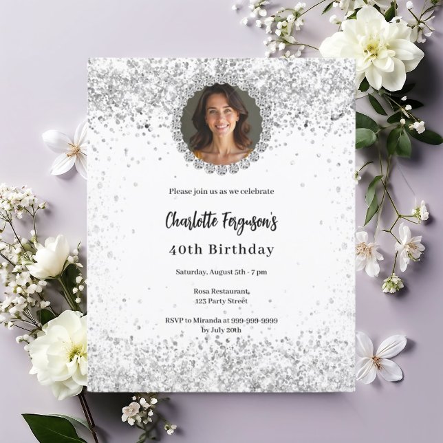 Papier Photo en argent blanc diamants invitation (Créateur téléchargé)