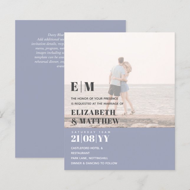 Papier PHOTO GRAVE classique OVERLAY Mariage Invitation B (Devant / Derrière)