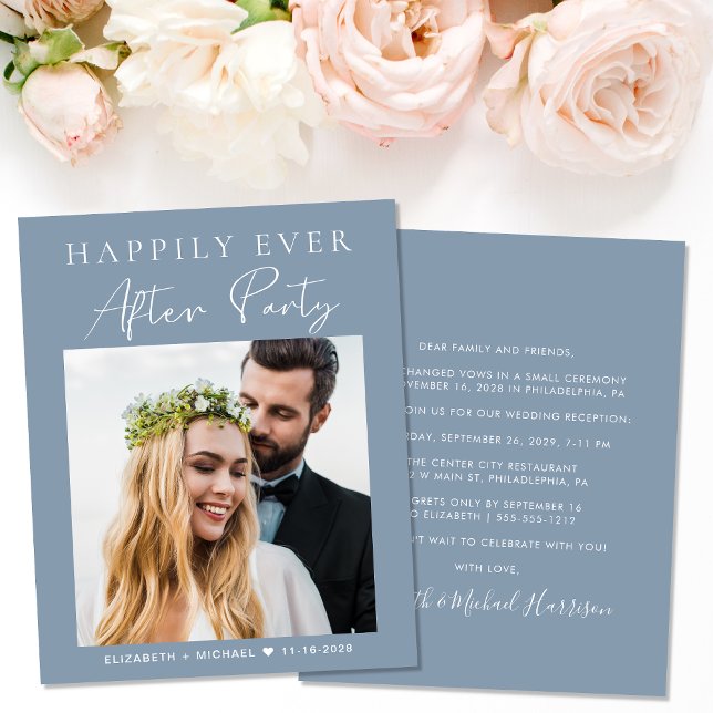 Papier Photo moderne Dusty Blue Wedding Invitation de réc (Your love story deserves a grand celebration!)