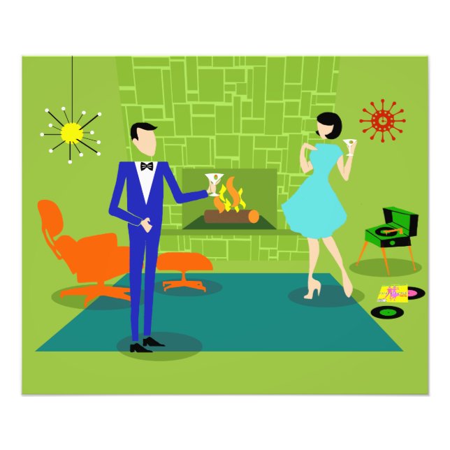 Papier photo moderne en couple du milieu du siècle (Devant)