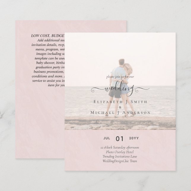 Papier PHOTO moderne TEXTE GLOBAL Budget Mariage (Devant / Derrière)