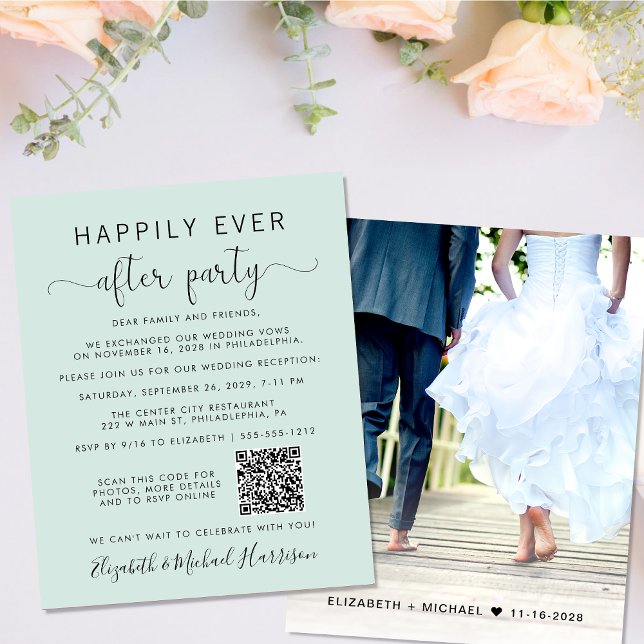 Papier Photo QR Code Mint Wedding Reception Invitation (Your love story deserves a grand celebration!)