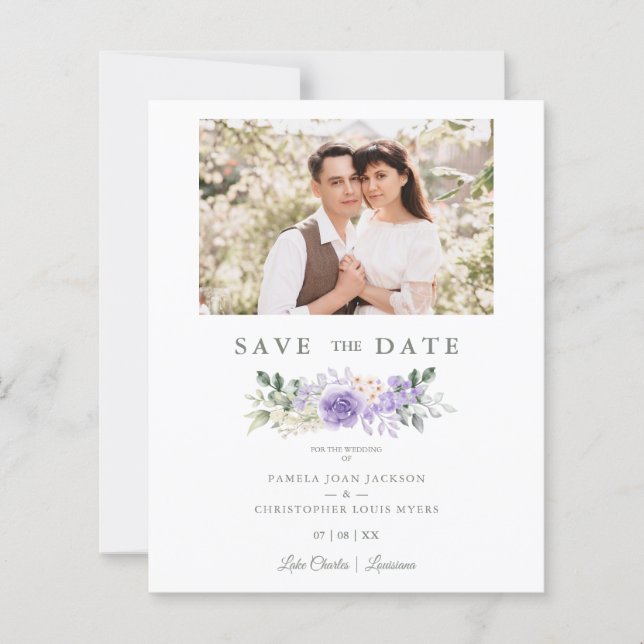 Papier Photo Romantique aux tons violets Roses Mariage de (Devant)