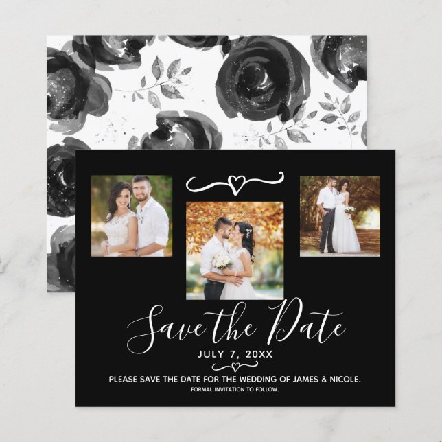 Papier Photographie de Roses floraux noirs et blancs Enre (Devant / Derrière)