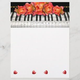 Papier Piano Clavier Rose musique notes et coeurs