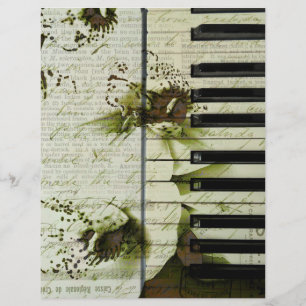 Papier Piano vintage et orchidées blanches sur vieux papi