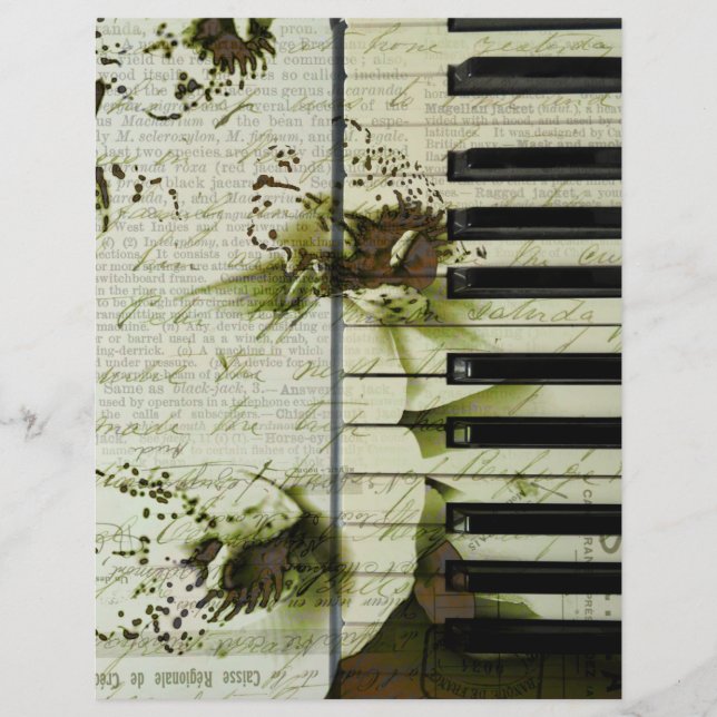 Papier Piano vintage et orchidées blanches sur vieux papi (Devant)