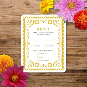 Papier Picado jaune chaud   Carte RSVP de réponse 