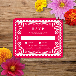 Papier Picado rose chaud   Carte RSVP Mariage