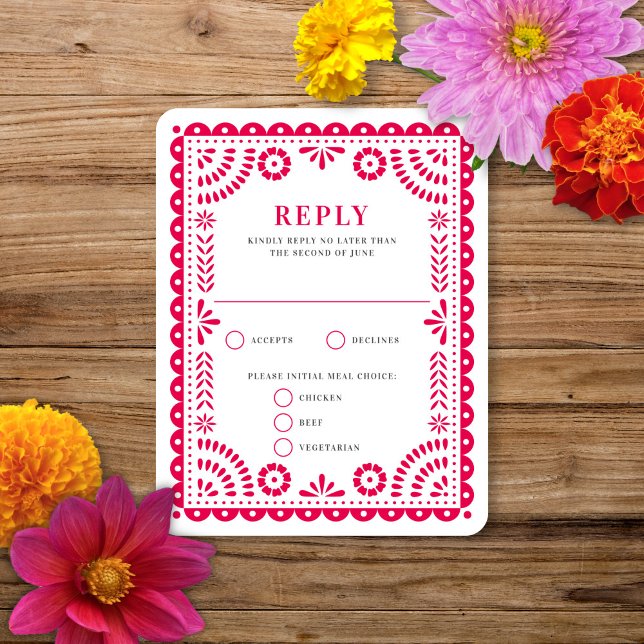 Papier Picado rose chaud | Carte RSVP Mariage (Créateur téléchargé)