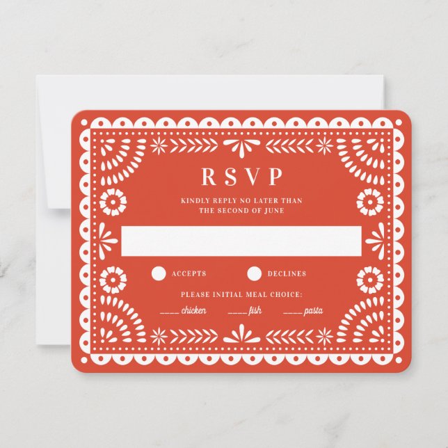 Papier Picado Rouge chaud | Carte RSVP de réponse  (Devant)
